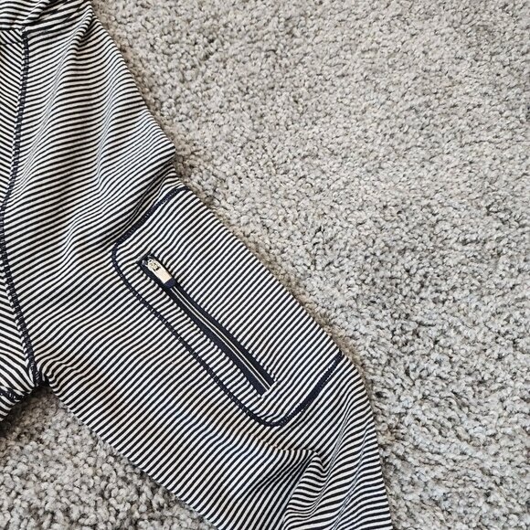 Athleta‎ Hoodie Women's XS Black White Striped Quarter Zip Sweater Pockets - Picture 6 of 10
